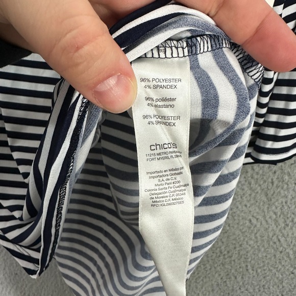 Chicos Striped Knit Tunic Top Womens 1 Medium Black White 1/4 Zip Comfort NWT - Picture 8 of 9